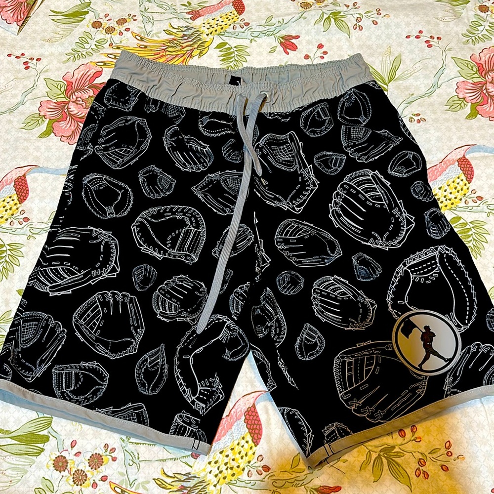 Baseballism glove print medium swim trunks